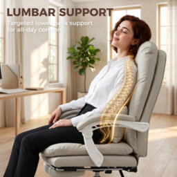 Homcom Reclining Office Chair, Desk Chair With Lumbar Support, Khaki - thumbnail 7