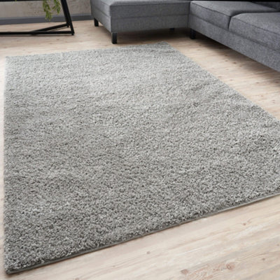 The Rugs Grey Soft Plain Design Fluffy Shaggy Rugs And Runners High Pile Living Room Kitchen Hallway 380 - image 1