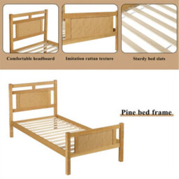Abrihome 3Ft Single Wooden Bed (90X190Cm) In Natural Wood Finish With Rattan Accents - thumbnail 3