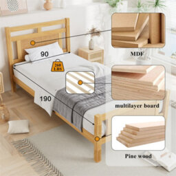 Abrihome 3Ft Single Wooden Bed (90X190Cm) In Natural Wood Finish With Rattan Accents - thumbnail 2