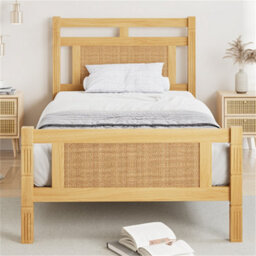 Abrihome 3Ft Single Wooden Bed (90X190Cm) In Natural Wood Finish With Rattan Accents - thumbnail 9