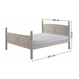 "Bed Frame Double 4'6"" High End Grey Wax Solid Wood Mexican Pine Wooden" - thumbnail 2