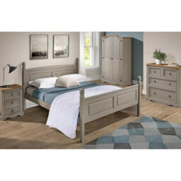 "Bed Frame Double 4'6"" High End Grey Wax Solid Wood Mexican Pine Wooden" - thumbnail 5