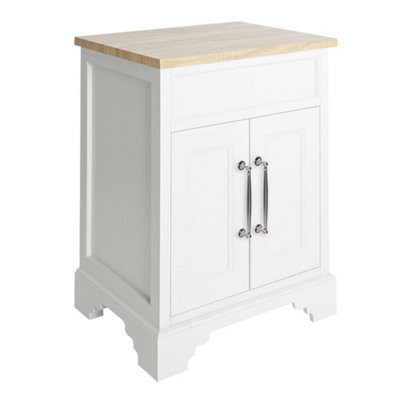Homestylestore Antique White And Oak 645mm Bathroom Vanity Unit And Chrome T Bar Handles - image 1
