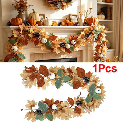 Amorly 175Cm Artificial Maple Leaf Garland, Autumn Hanging Vine, Fall Foliage Decor For Mantle, Stair, Porch, Thanksgiving Halloween Home - image 1