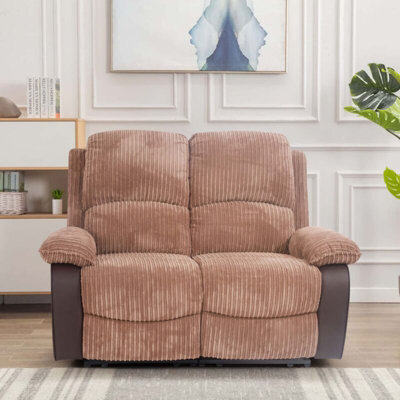 Comfy Living Fabric Jumbo Cord Sofa 2 Seater Recliners Brown - image 1