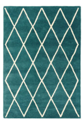 Diamond Teal Wool Chequered Geometric Luxurious Modern Handmade Rug For Living Room And Bedroom-80Cm X 150Cm - thumbnail 5