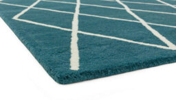 Diamond Teal Wool Chequered Geometric Luxurious Modern Handmade Rug For Living Room And Bedroom-80Cm X 150Cm - thumbnail 4