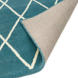 Diamond Teal Wool Chequered Geometric Luxurious Modern Handmade Rug For Living Room And Bedroom-80Cm X 150Cm - thumbnail 3