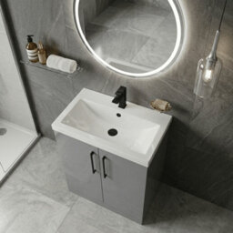 Balterley Bramshall Contemporary Bathroom Floor Standing 2-Door Vanity Unit & Mid-Edge Basin, Satin Grey, 800mm - thumbnail 4