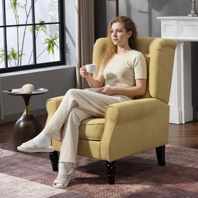 Homcom Accent Armchair Home Furniture Retro Tufted Club Wood Fabric, Yellow - image 1