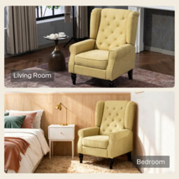 Homcom Accent Armchair Home Furniture Retro Tufted Club Wood Fabric, Yellow - thumbnail 8