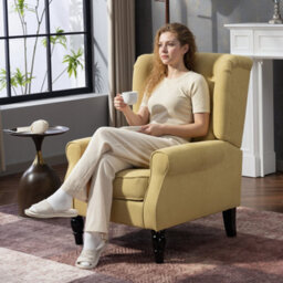 Homcom Accent Armchair Home Furniture Retro Tufted Club Wood Fabric, Yellow