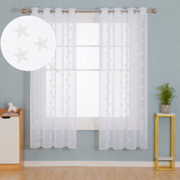 Deconovo Linen Look Embroidered Voile Curtains Star Pattern Sheer Curtains For Bedroom 55 X 72 Inch White Two Panels - thumbnail 7