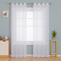 Deconovo Linen Look Embroidered Voile Curtains Star Pattern Sheer Curtains For Bedroom 55 X 72 Inch White Two Panels - thumbnail 1
