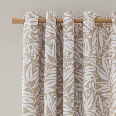 Catherine Lansfield Sorrel Leaf 66X90 Inch Fully Reversible Eyelet Curtains Two Panels Natural - image 1