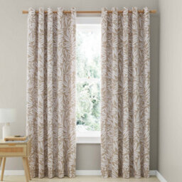 Catherine Lansfield Sorrel Leaf 66X90 Inch Fully Reversible Eyelet Curtains Two Panels Natural - thumbnail 3