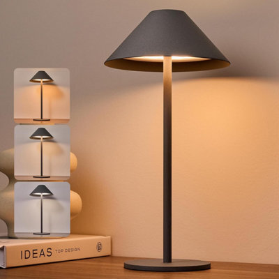 Bojim Grey Table Lamp Led Touch Battery Operated Usb Rechargeable For Home, Modern Small Brass Lamps Portable Wireless Bedside
