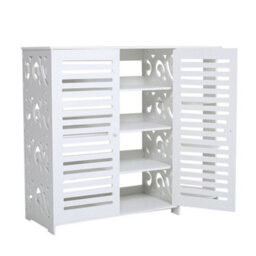 Living And Home 4 Tier White Modern Shoe Storage Cabinet With Double Doors And Open Shelf For Entryway - thumbnail 5
