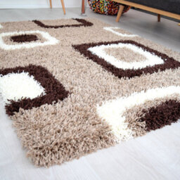 "Bravich Beige Geometric Boxed Thick Shaggy Rug - California - 160X230Cm (5'4""x7'8"")" - thumbnail 1