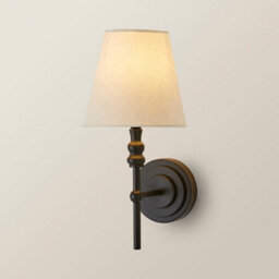 Valuelights Maggie Black Candlestick Wall Light With Linen Shade