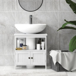 Bathroom Pedestal Under Sink Cabinet With Storage Shelves, Door, White - thumbnail 3