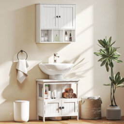 Bathroom Pedestal Under Sink Cabinet With Storage Shelves, Door, White - thumbnail 6
