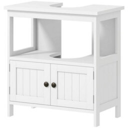 Bathroom Pedestal Under Sink Cabinet With Storage Shelves, Door, White - thumbnail 1