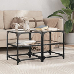 Walplus Coffee Tables With Transparent Glass Top 2 Pcs 40X40X45 Cm Steel - thumbnail 1