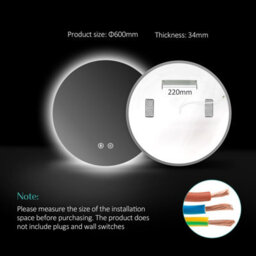 Emke 600mm Round Bathroom Led Mirror With Bluetooth Illuminated Backlit Wall Mounted With Demister And Dimming - thumbnail 5