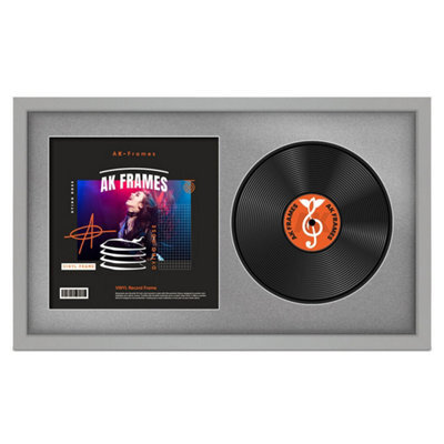 "30X17"" Light Grey Modern Vinyl Record Frame With Silver Mount For 12 Inch Lp Album Cover & Disc - Ak Frames" - image 1