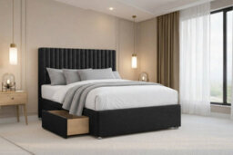 "Chester & Oakley Beds Chester & Oakley Lorenzo Black Plush Divan Bed Base 2 Drawers Same Side With 54"" Floor Standing Headboard 6' Super King" - thumbnail 4