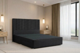 "Chester & Oakley Beds Chester & Oakley Lorenzo Black Plush Divan Bed Base 2 Drawers Same Side With 54"" Floor Standing Headboard 6' Super King" - thumbnail 3