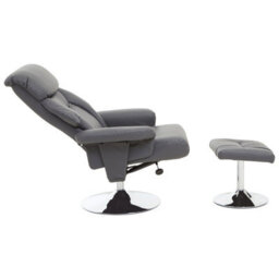 Orsina Comfortable Grey Leather Effect Reclining Chair And Footstool, Easy To Clean Leather Chair, Comfy Footstool - thumbnail 4