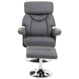 Orsina Comfortable Grey Leather Effect Reclining Chair And Footstool, Easy To Clean Leather Chair, Comfy Footstool - thumbnail 7