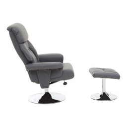 Orsina Comfortable Grey Leather Effect Reclining Chair And Footstool, Easy To Clean Leather Chair, Comfy Footstool - thumbnail 3