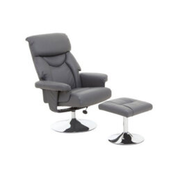 Orsina Comfortable Grey Leather Effect Reclining Chair And Footstool, Easy To Clean Leather Chair, Comfy Footstool - thumbnail 2