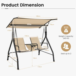 Costway 2 Person Outdoor Patio Swing Patio Loveseat Swing W/adjustable Canopy - thumbnail 3