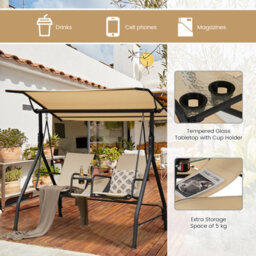 Costway 2 Person Outdoor Patio Swing Patio Loveseat Swing W/adjustable Canopy - thumbnail 6