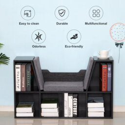 Homcom Cube Bookshelf Organizer With Reading Seat, Six Cubes, Black - thumbnail 6