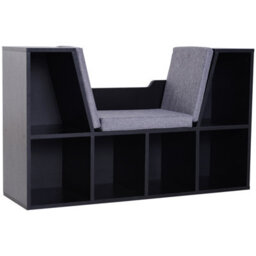 Homcom Cube Bookshelf Organizer With Reading Seat, Six Cubes, Black - thumbnail 2