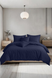 Plain Dyed Easy Care Polycotton Duvet Cover And Pillowcase/s Set Bed Linen Navy