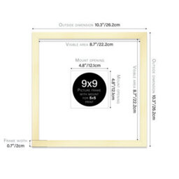 "9X9"" Gold Picture Frame - 9X9"" Square Frame With 5X5"" Mount For 9X9""/5X5"" Pictures Art Deco Style Room Decor, 1 Pack" - thumbnail 2