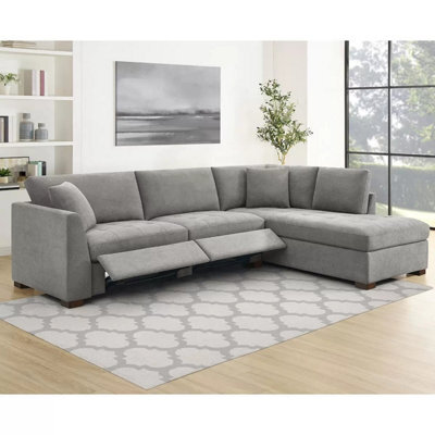 Xample Thomasville Miles Grey Fabric Corner Sofa Right Hand Facing With 2 Power Footrests, Pocket Coil Cushions,solid Wood Legs & Pillows - image 1