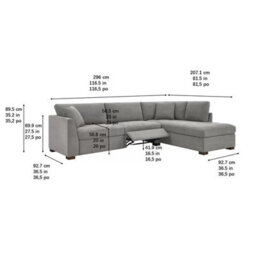 Xample Thomasville Miles Grey Fabric Corner Sofa Right Hand Facing With 2 Power Footrests, Pocket Coil Cushions,solid Wood Legs & Pillows - thumbnail 2