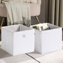 Ohs Boucle Cube Folding Space Saving Storage Boxes, White - 2 Pack - thumbnail 1