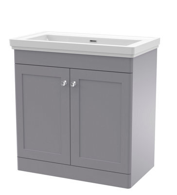 Balterley Swynnerton Traditional 2 Door Floor Standing Vanity Unit With Basin, Satin Grey, 800mm - image 1