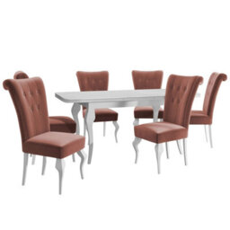 Extendable Dining Table And 6 Chairs Wood Mdf Hdf Chipboard Lara 140 To 180X80X75Cm White Oak Finish White And Blue - thumbnail 3