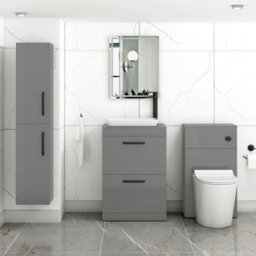 Royal Bathrooms Turin 600mm Freestanding Bathroom Vanity Unit With Sink 2 Drawer Indigo Grey Gloss & Qubix Countertop Basin - thumbnail 3