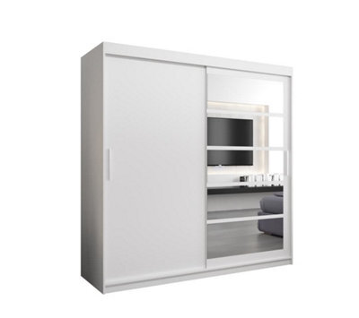 Arte Modern White Roma I Sliding Door Wardrobe W2000mm H2000mm D620mm Mirrored Vertical Handles Sleek Storage Solution - image 1